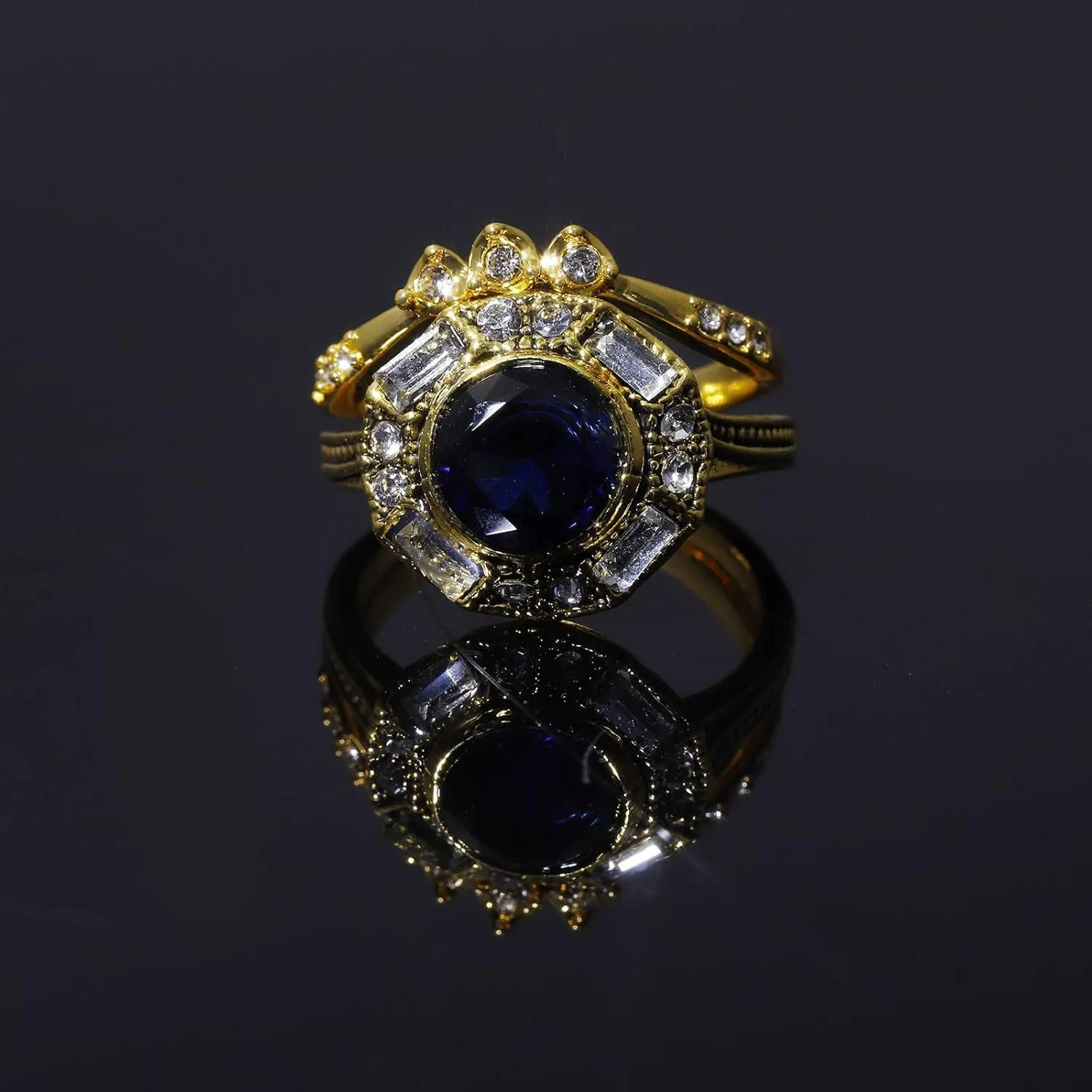 Imitation Diamond Wedding Band Inlaid Zircon Promise Ring Vintage Bohemian Eternal Ring Fashion Jewelry for Women (Gold, 8)