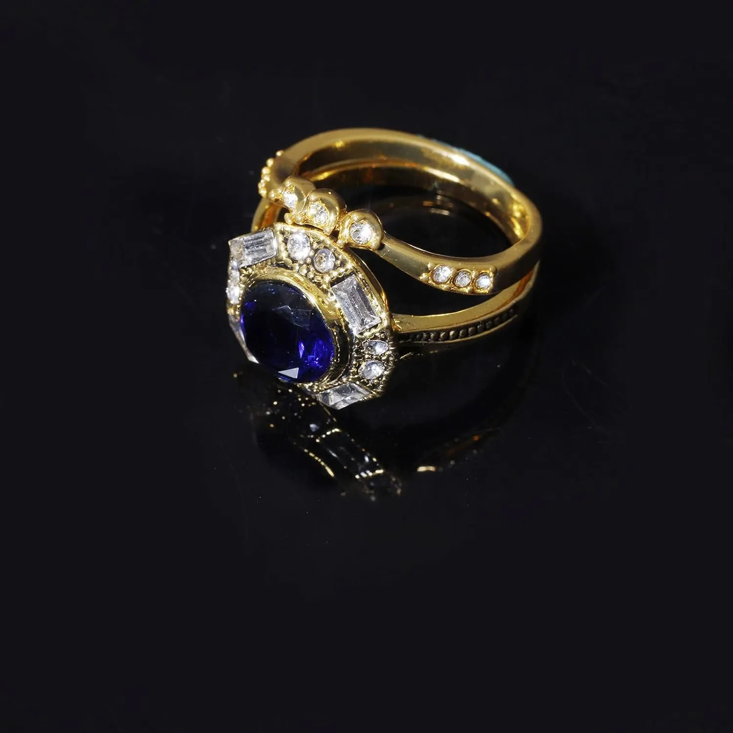 Imitation Diamond Wedding Band Inlaid Zircon Promise Ring Vintage Bohemian Eternal Ring Fashion Jewelry for Women (Gold, 8)