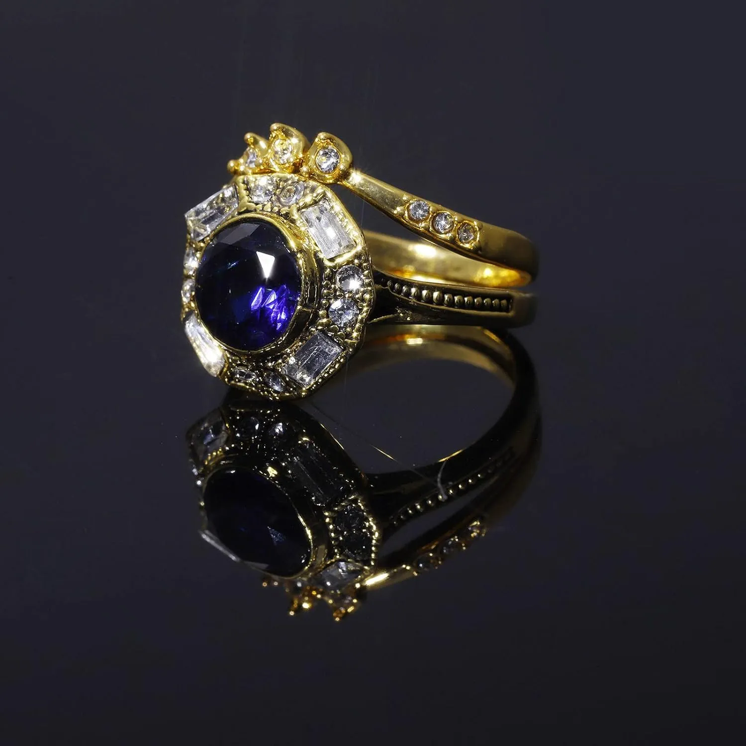 Imitation Diamond Wedding Band Inlaid Zircon Promise Ring Vintage Bohemian Eternal Ring Fashion Jewelry for Women (Gold, 8)