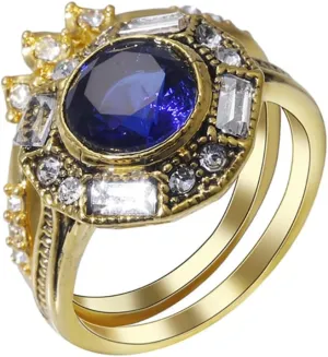 Imitation Diamond Wedding Band Inlaid Zircon Promise Ring Vintage Bohemian Eternal Ring Fashion Jewelry for Women (Gold, 8)
