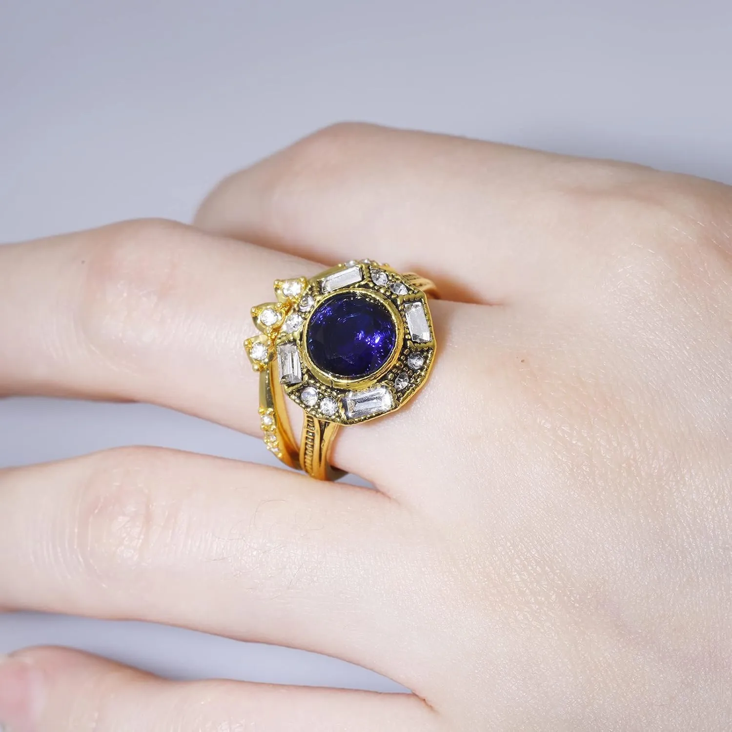 Imitation Diamond Wedding Band Inlaid Zircon Promise Ring Vintage Bohemian Eternal Ring Fashion Jewelry for Women (Gold, 8)