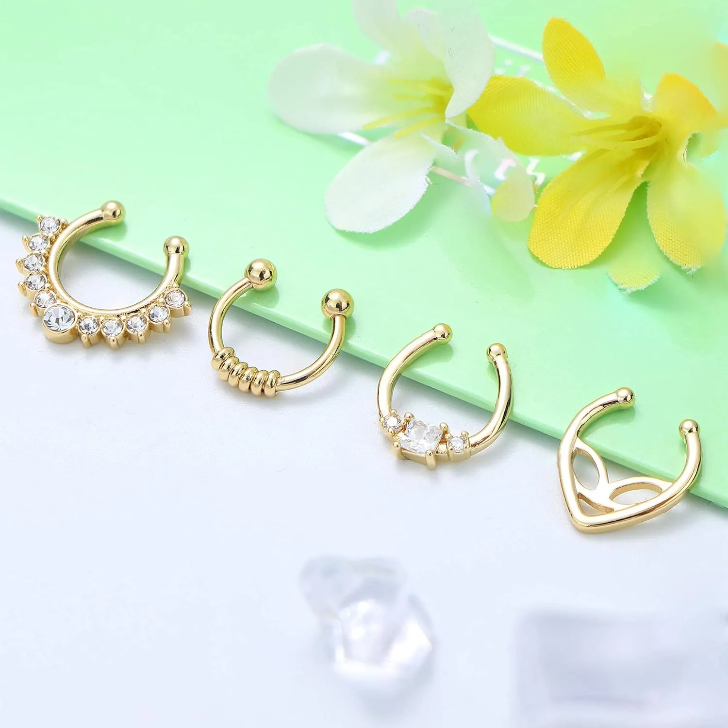JOERICA Faux Septum Rings for Women Men Fake Nose Rings Hoop Clip On Lip Ear Nose Septum Hanger Jewelry Non-Pierced