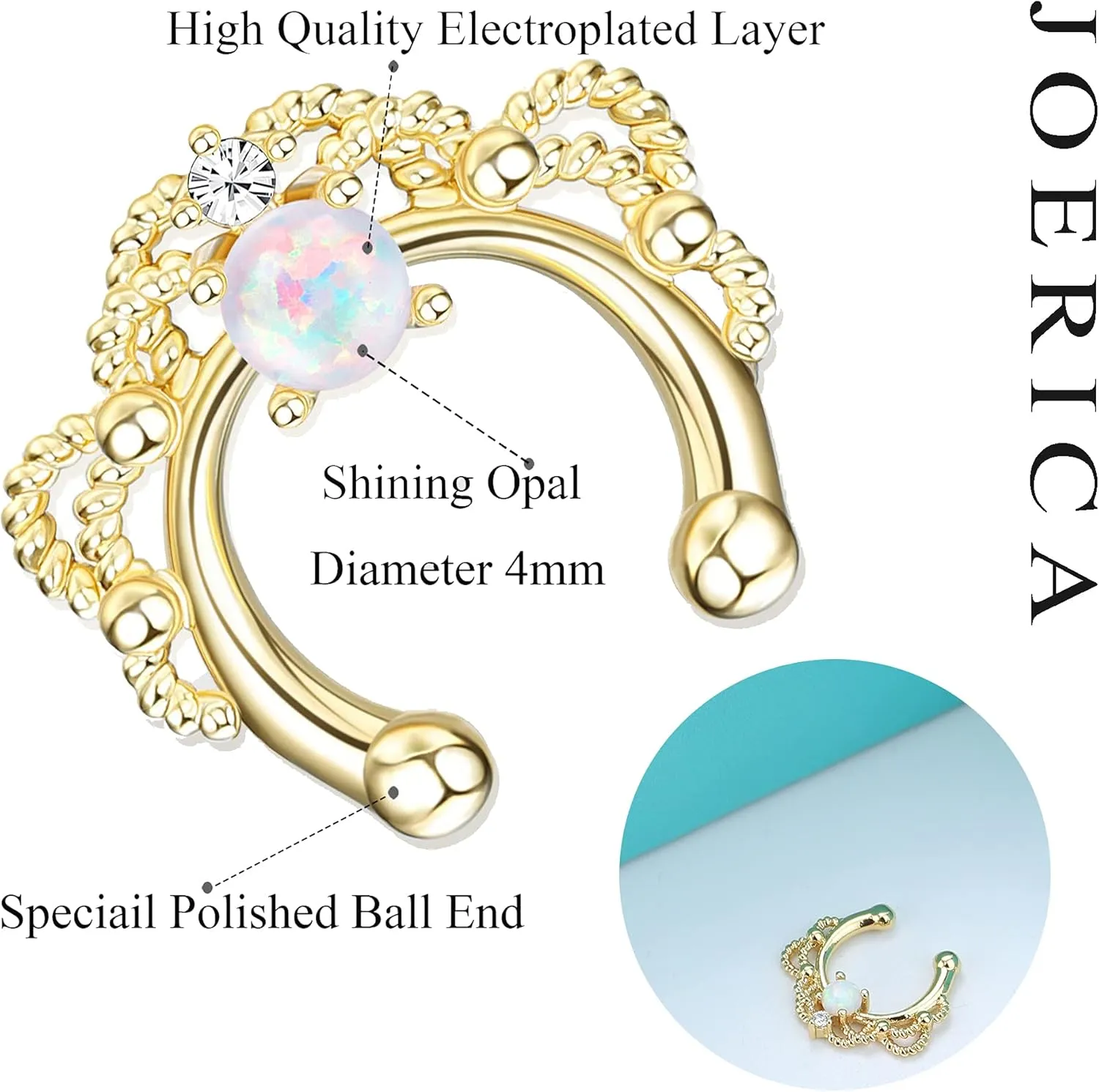 JOERICA Faux Septum Rings for Women Men Fake Nose Rings Hoop Clip On Lip Ear Nose Septum Hanger Jewelry Non-Pierced