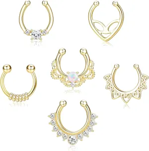 JOERICA Faux Septum Rings for Women Men Fake Nose Rings Hoop Clip On Lip Ear Nose Septum Hanger Jewelry Non-Pierced