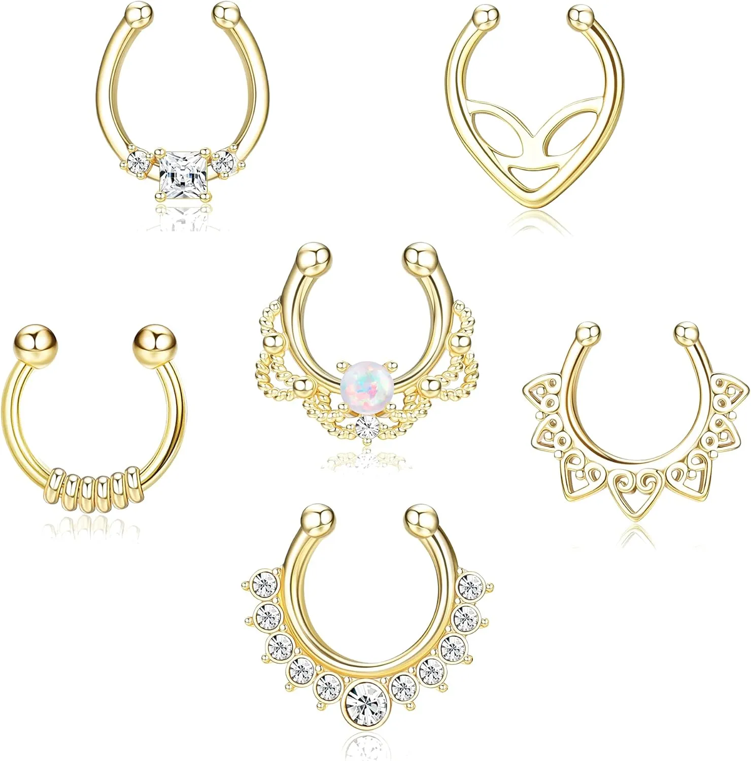 JOERICA Faux Septum Rings for Women Men Fake Nose Rings Hoop Clip On Lip Ear Nose Septum Hanger Jewelry Non-Pierced