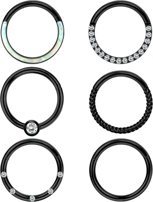 LOLIAS Septum Rings 16G 18G Surgical Steel Nose Rings Hoops for Women Seamless Clicker Hinged Segment Hoop Lip Nose Rings Conch Lip Helix Cartilage Earring Septum Jewelry Lip Nose Daith Hlix Piercing Jewelry 8MM 10MM 12MM