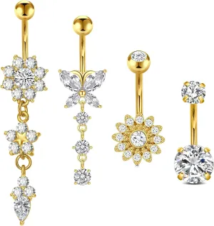 Longita Belly Button Ring Dangle Belly Button Rings Dangling Belly Button Rings Clicker Belly Button Ring Surgical Steel Rose Gold Belly Rings Belly Piercing Jewelry Navel Rings for Women