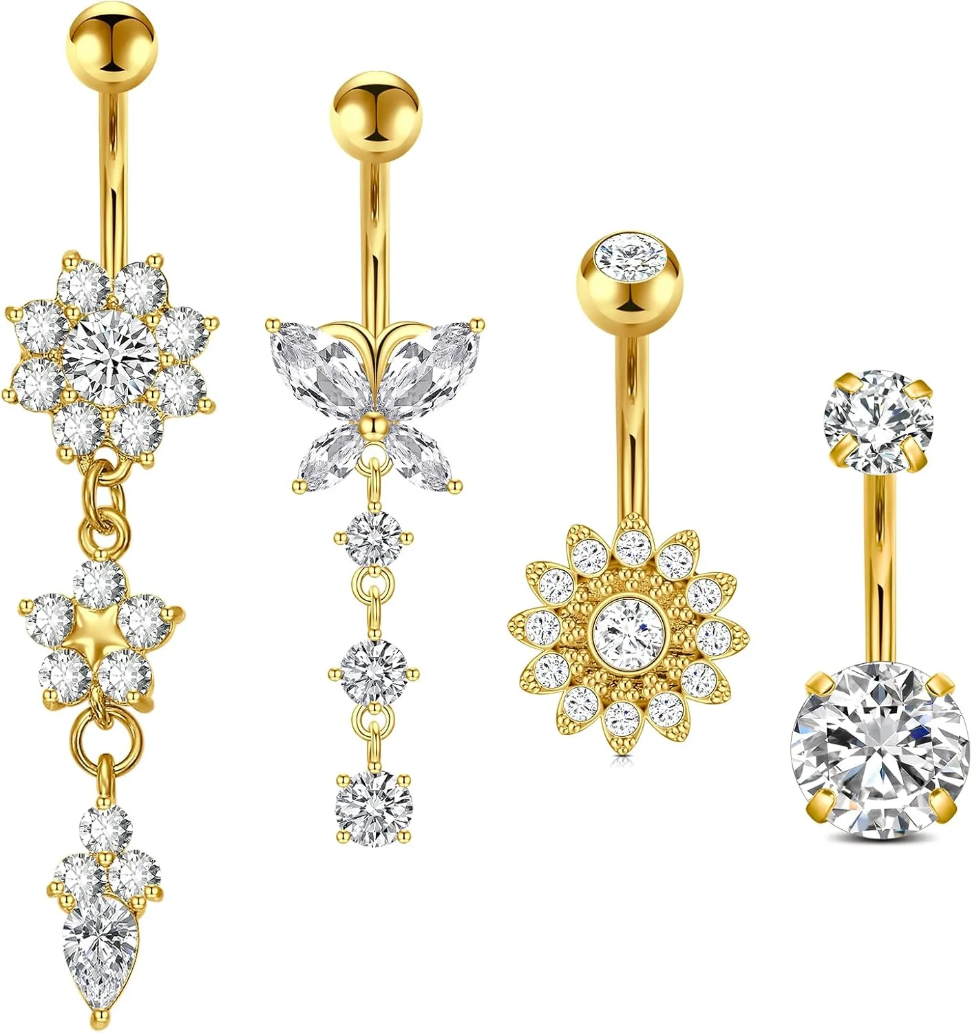 Longita Belly Button Ring Dangle Belly Button Rings Dangling Belly Button Rings Clicker Belly Button Ring Surgical Steel Rose Gold Belly Rings Belly Piercing Jewelry Navel Rings for Women