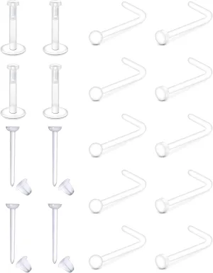 Longita Clear Nose Studs Clear Nose Rings for Work Clear Nose Piercing Plastics Nose Retainer for Surgery Nose Ring Spacers Nose Rings Retainer Septum Retainer Clear Lip Rings Plastic Earrings Studs