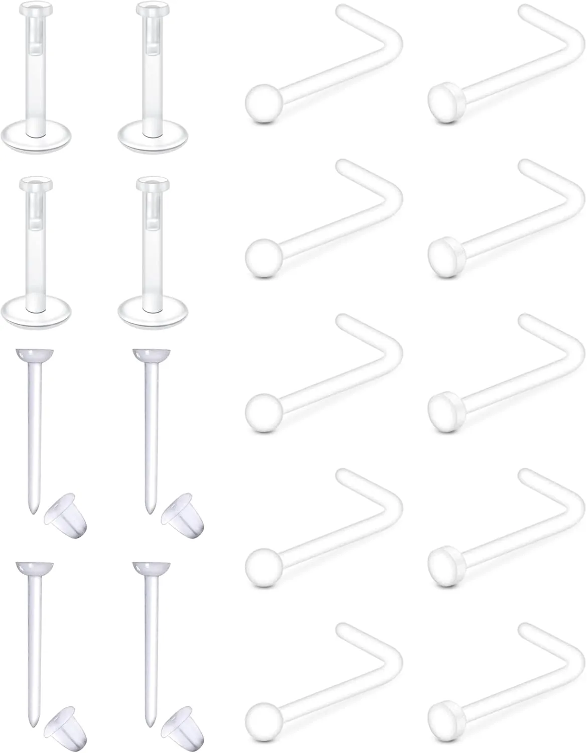 Longita Clear Nose Studs Clear Nose Rings for Work Clear Nose Piercing Plastics Nose Retainer for Surgery Nose Ring Spacers Nose Rings Retainer Septum Retainer Clear Lip Rings Plastic Earrings Studs
