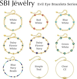 Lucky Evil Eye Bracelet for Women Family Lucky Charm Blue Red White Clear CZ Cubic Zirconia Spiritual Bracelet Birthday Anniversary