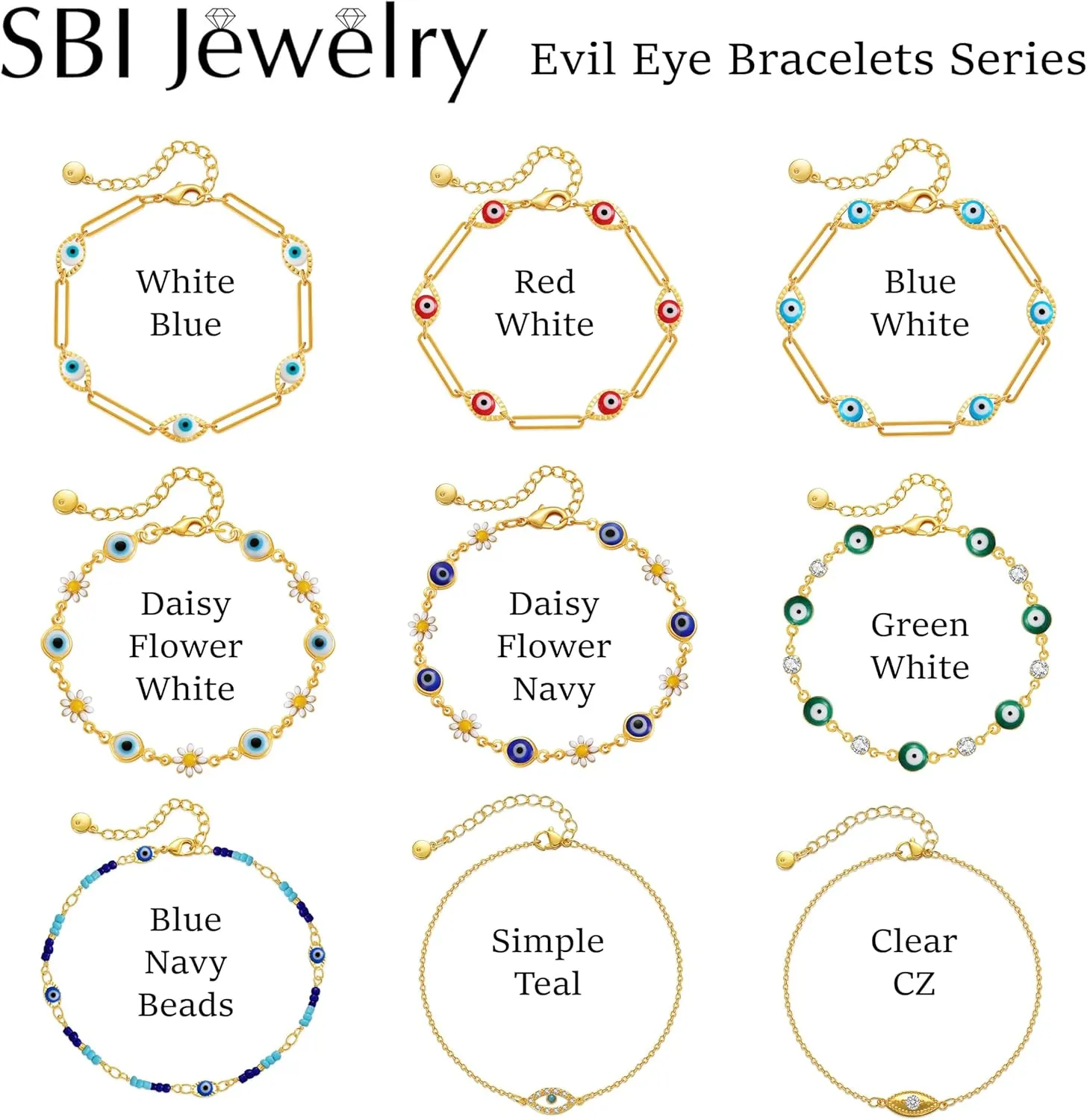 Lucky Evil Eye Bracelet for Women Family Lucky Charm Blue Red White Clear CZ Cubic Zirconia Spiritual Bracelet Birthday Anniversary