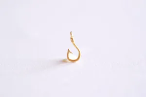 Matte Gold Fish Hook Charm Pendant- Vermeil 22k Gold plated Sterling Silver, Fishing Hook, Nautical Charm, Fish Hook Connector, Anchor, 363