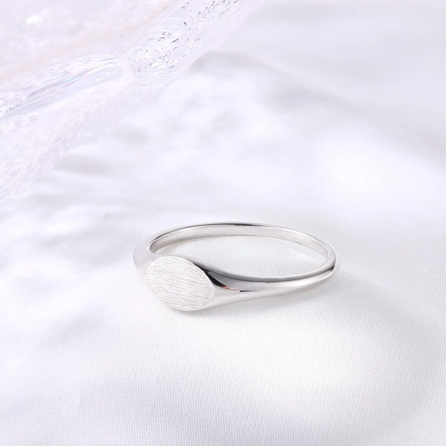 MILACOLATO 925 Sterling Silver Rings for Women 18K White Gold Plated Dome Oval Plain Signet Rings Tarnish Resistant Stackable Statement Band Thumb Rings Comfort Fit Size 5-10