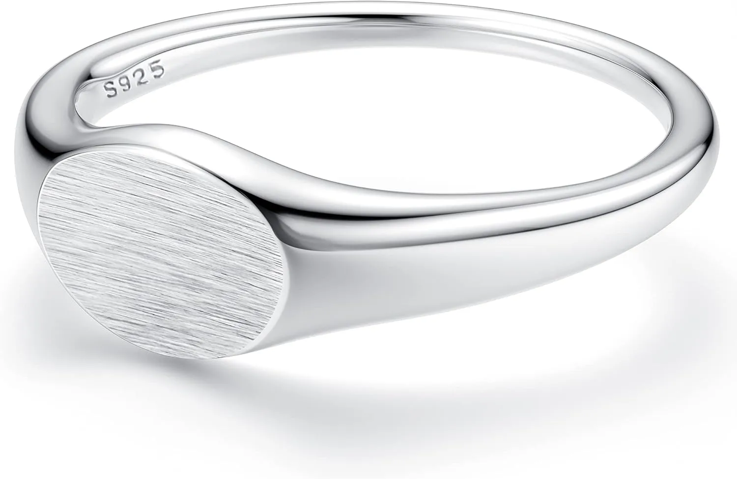 MILACOLATO 925 Sterling Silver Rings for Women 18K White Gold Plated Dome Oval Plain Signet Rings Tarnish Resistant Stackable Statement Band Thumb Rings Comfort Fit Size 5-10