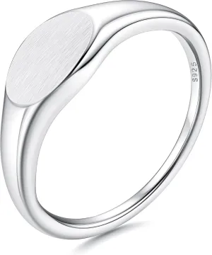 MILACOLATO 925 Sterling Silver Rings for Women 18K White Gold Plated Dome Oval Plain Signet Rings Tarnish Resistant Stackable Statement Band Thumb Rings Comfort Fit Size 5-10