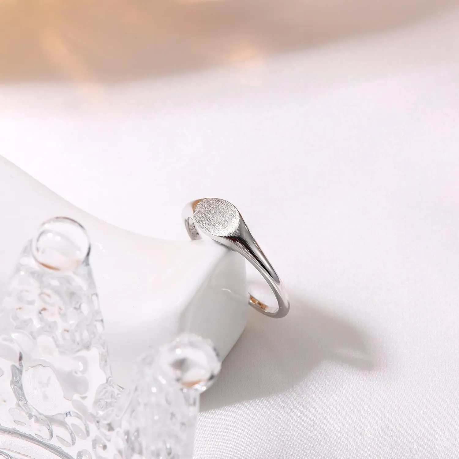MILACOLATO 925 Sterling Silver Rings for Women 18K White Gold Plated Dome Oval Plain Signet Rings Tarnish Resistant Stackable Statement Band Thumb Rings Comfort Fit Size 5-10