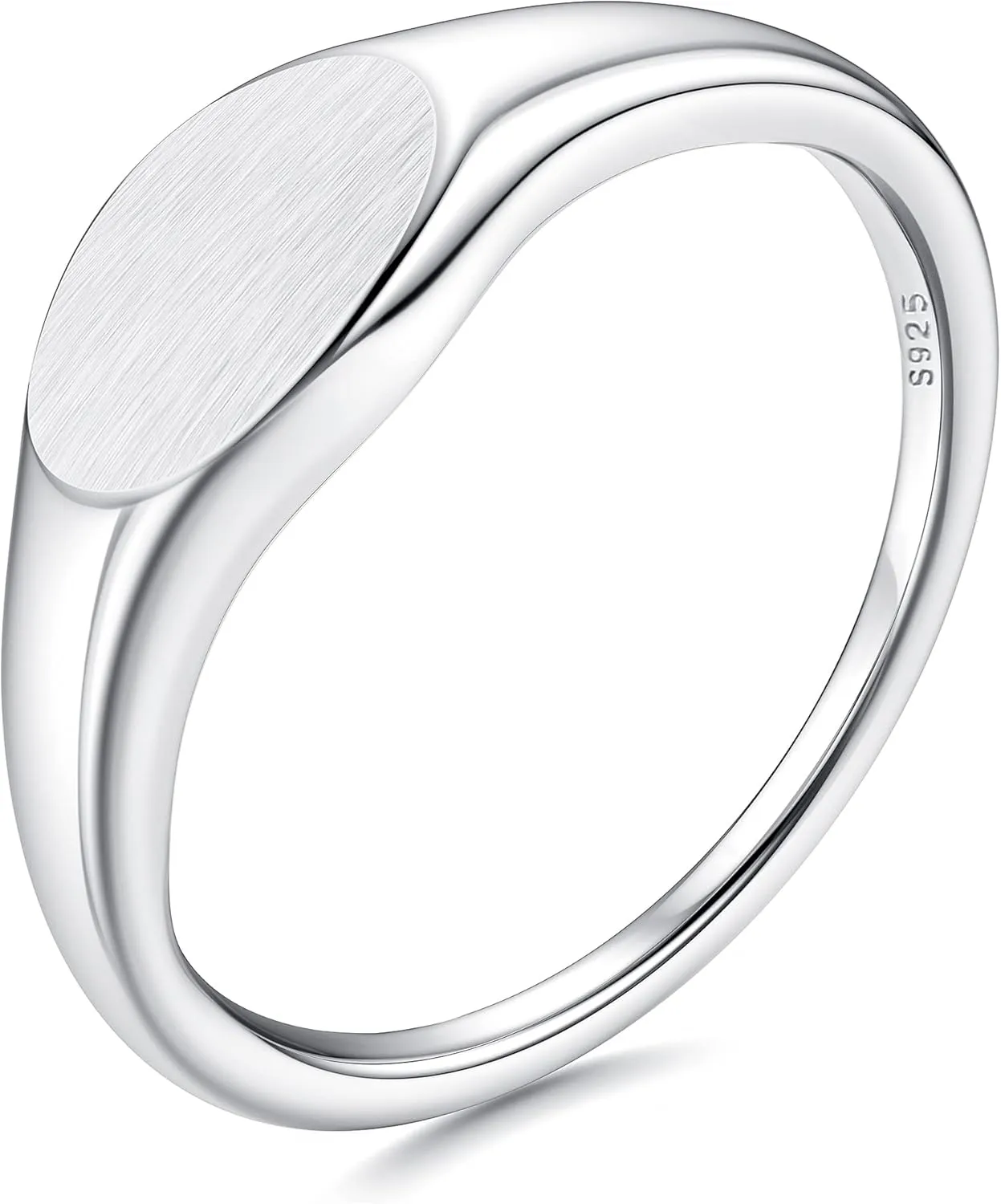 MILACOLATO 925 Sterling Silver Rings for Women 18K White Gold Plated Dome Oval Plain Signet Rings Tarnish Resistant Stackable Statement Band Thumb Rings Comfort Fit Size 5-10