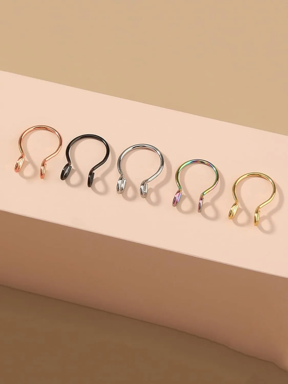 MODRSA Faux Septum Nose Rings - Clip on Septum Ring, Non Piercing Fake Nose Jewelry - Silver, Gold, Black