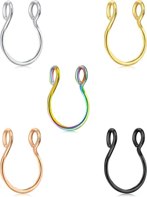 MODRSA Faux Septum Nose Rings - Clip on Septum Ring, Non Piercing Fake Nose Jewelry - Silver, Gold, Black