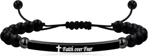 Natural Stone Beaded AdjustableBracelets Engraved Faith Over Fear and Cross | Religious Jewelry for Women and Men | Inspirational Stainless Steel Prayer Bracelet | SJY4267