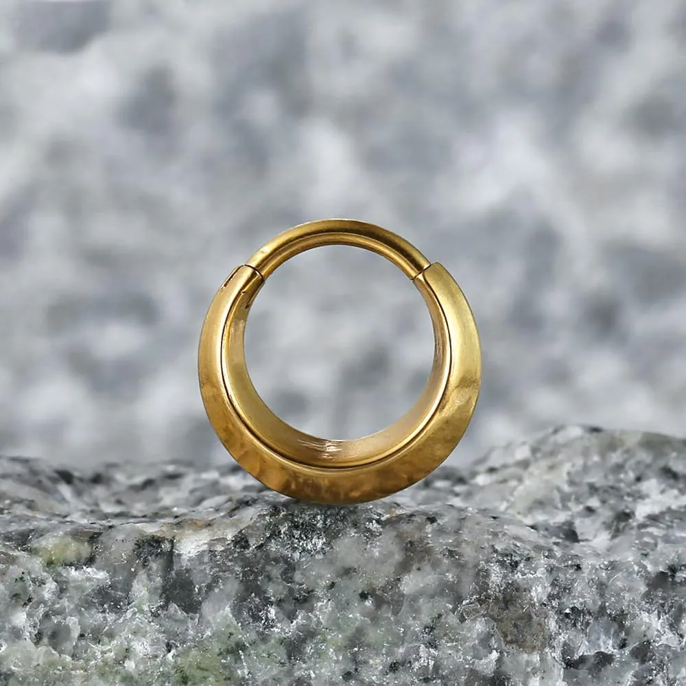 Nose Rings Hoops 16G: 316L Stainless Steel Septum Rings Hoops Gold, Hinged Segment Nose Lips Helix Cartilage Clicker Hoop Earrings Piercing Rings for Women Men 8mm