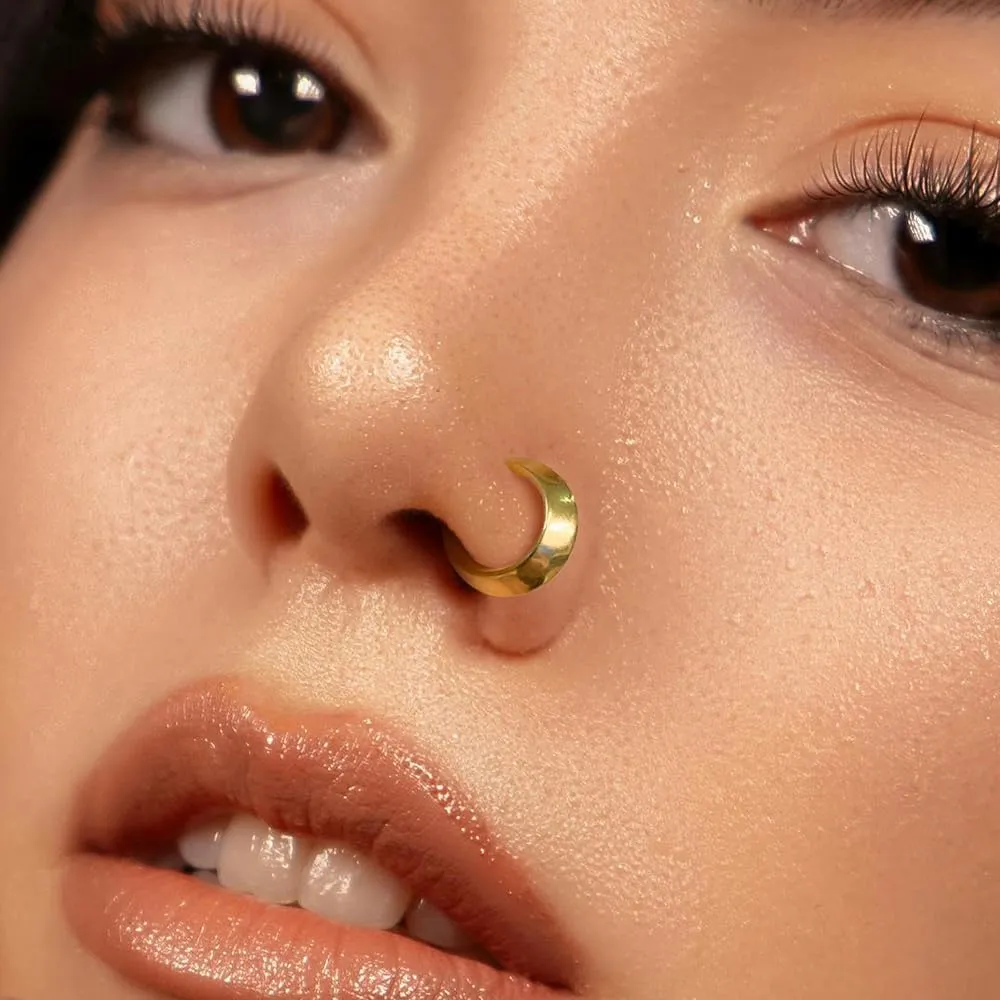 Nose Rings Hoops 16G: 316L Stainless Steel Septum Rings Hoops Gold, Hinged Segment Nose Lips Helix Cartilage Clicker Hoop Earrings Piercing Rings for Women Men 8mm