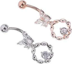 PartyKindom Titanium Belly Button Ring Butterfly Piercing Jewelry Zircon Navel Rings Set