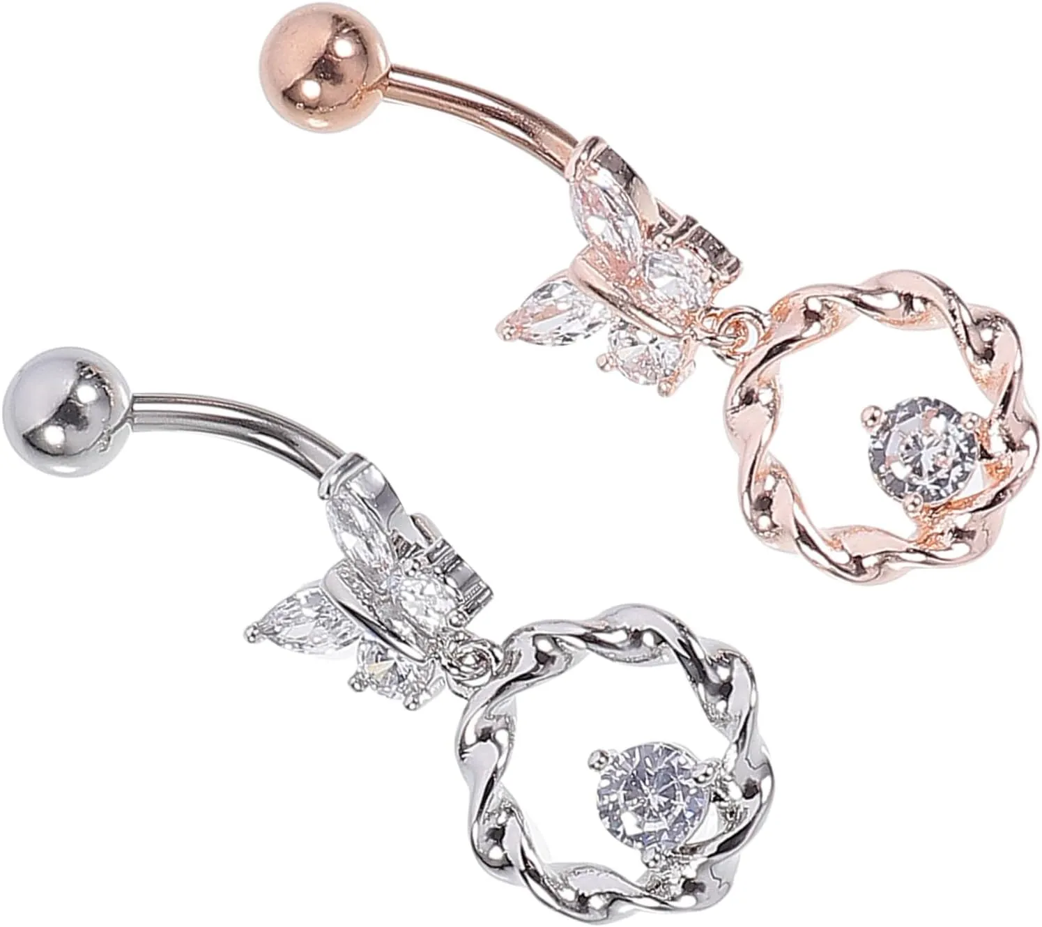 PartyKindom Titanium Belly Button Ring Butterfly Piercing Jewelry Zircon Navel Rings Set