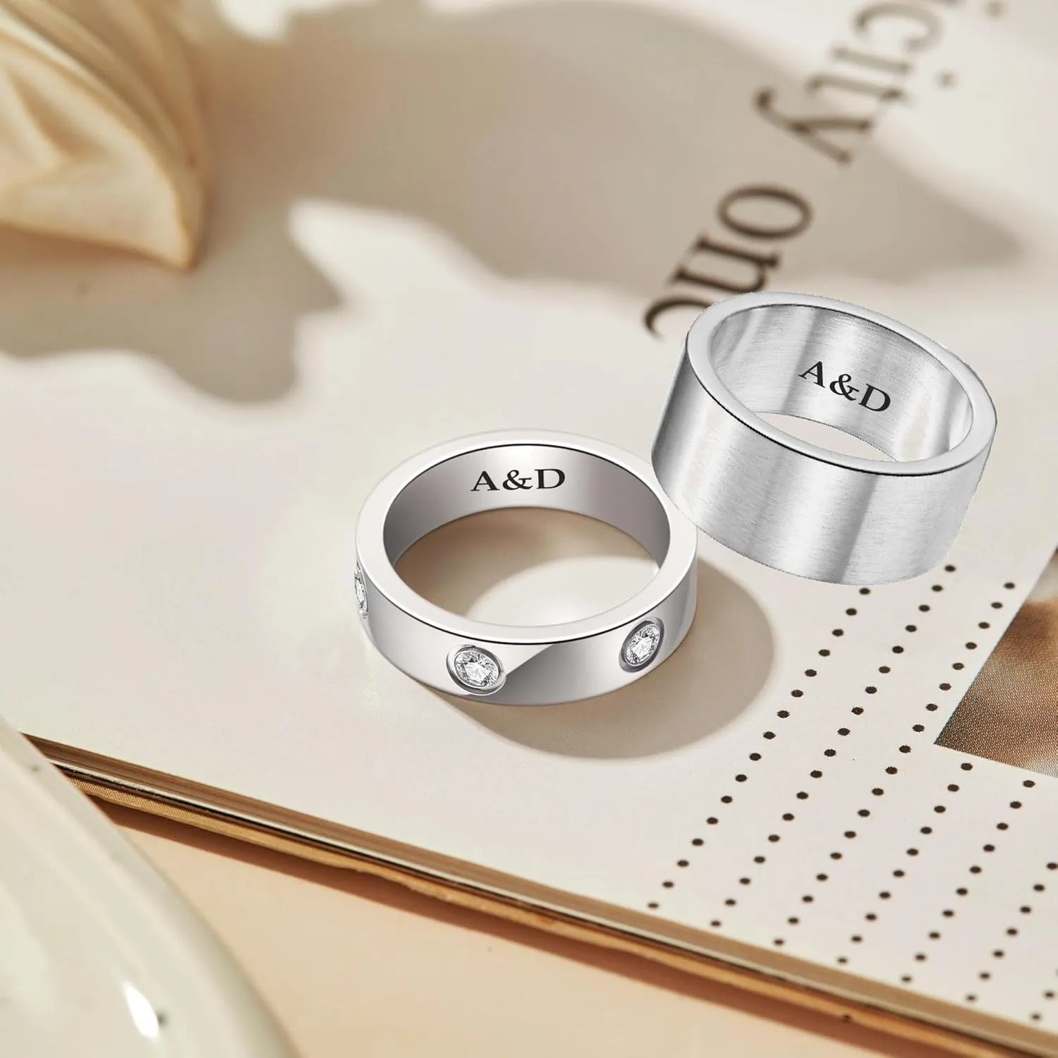Personalized Couple Promise Rings for Him and Her Customizable Matching Wedding Bands for Couples Stainless Steel,custom name rings for men&Women,Valentine's Day Jewelry Gift,Size 5-13