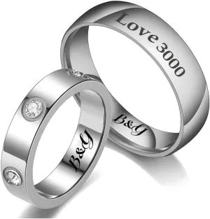 Personalized Couple Promise Rings for Him and Her Customizable Matching Wedding Bands for Couples Stainless Steel,custom name rings for men&Women,Valentine's Day Jewelry Gift,Size 5-13
