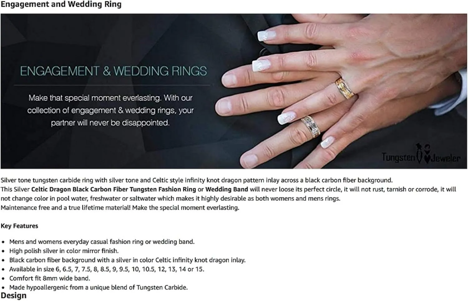Personalized Laser Engraving Ring for Men and Ring for Women Tungsten Band Rings 8mm Black IP Plated Pipe Cut Brushed Center with Grooved Sides Wedding Band Ring Ideal Rings for Couples