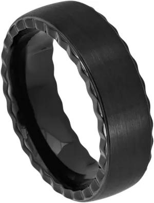 Personalized Laser Engraving Ring for Men and Ring for Women Tungsten Band Rings 8mm Black IP Plated Pipe Cut Brushed Center with Grooved Sides Wedding Band Ring Ideal Rings for Couples