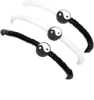 Pingyongchang 3 Pcs Handmade Tai Chi Yin Yang Clay Bracelet Set Adjustable Woven Soft Ceramic Black White Yin Yang Bagua Tai Chi Charm Bracelet Set for Women Men Friendship Jewelry