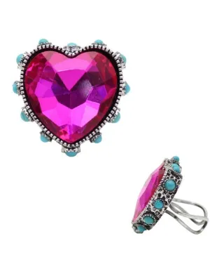 Pink Bling Heart stone ring with turquoise and silver setting