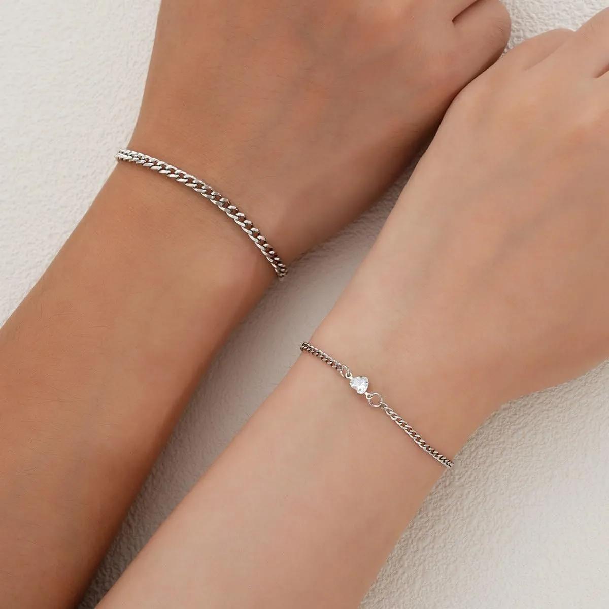 Promise Couple Bracelets for Women Men Permanent Bracelets for Couples Soulmate Distance Relationship Bracelet Stainless steel Matching Bracelets Locked Bracelet Heart Rhinestone Gold Silver Cuban Chain