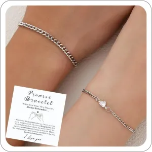 Promise Couple Bracelets for Women Men Permanent Bracelets for Couples Soulmate Distance Relationship Bracelet Stainless steel Matching Bracelets Locked Bracelet Heart Rhinestone Gold Silver Cuban Chain