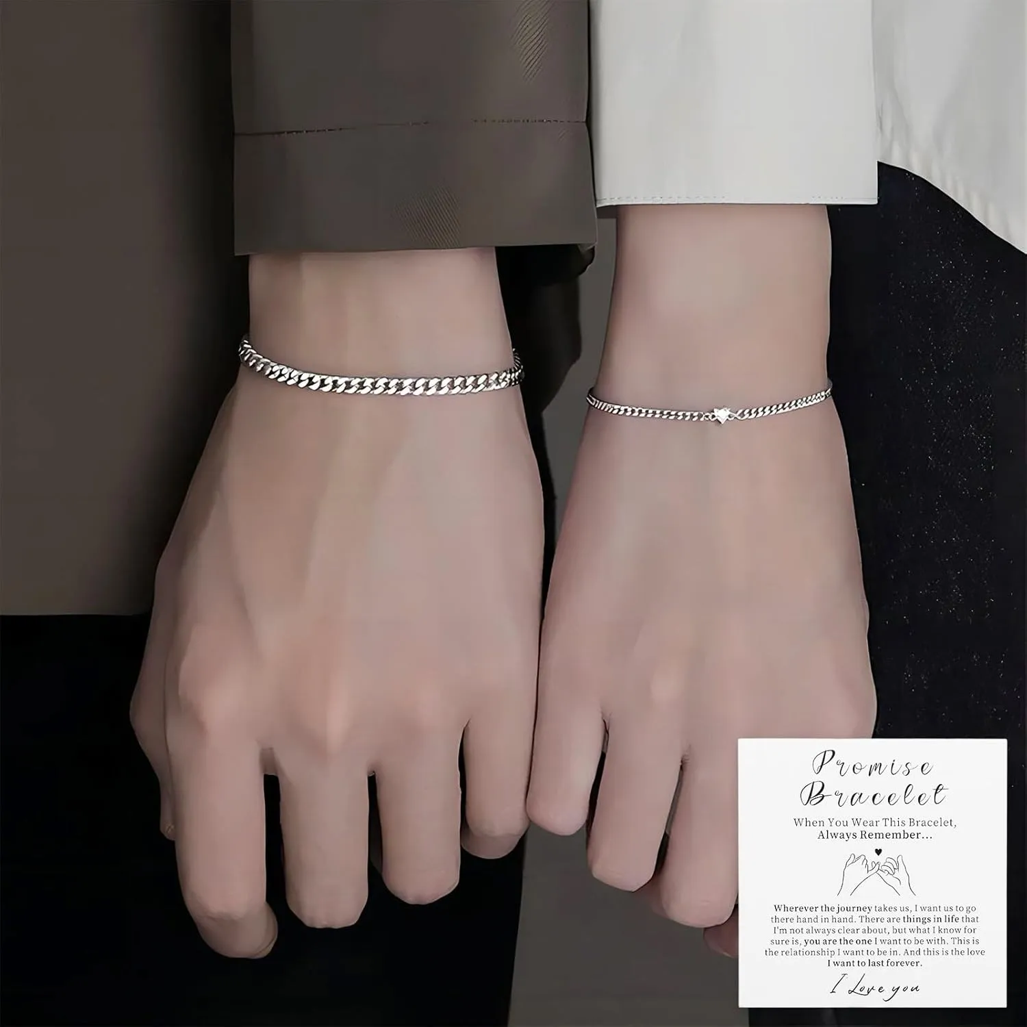 Promise Couple Bracelets for Women Men Permanent Bracelets for Couples Soulmate Distance Relationship Bracelet Stainless steel Matching Bracelets Locked Bracelet Heart Rhinestone Gold Silver Cuban Chain
