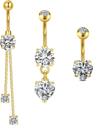 QWALIT Belly Button Rings 14G Surgical Steel Belly Rings CZ Opal Navel Piercing Jewelry for Women Girls 3/8" 10mm Silver Rose Gold