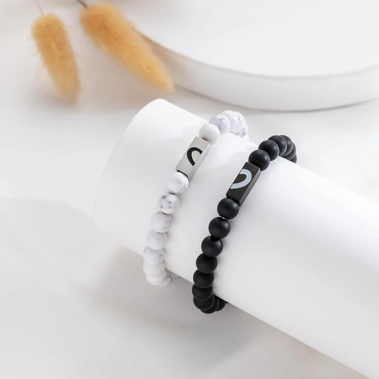 RANKEEF Tiger Eye Bracelet For Men 8MM Natural Stone Stretch Adjustable Black Crystal Beaded Bracelet for Men Women Gifts