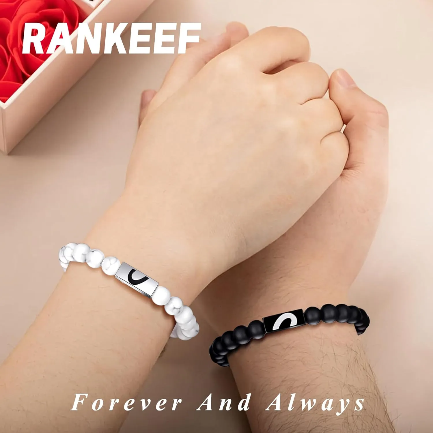 RANKEEF Tiger Eye Bracelet For Men 8MM Natural Stone Stretch Adjustable Black Crystal Beaded Bracelet for Men Women Gifts
