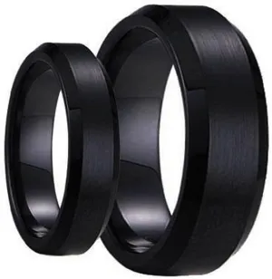 Ring for Men and Ring for Women His & Her's Matching Set 6mm / 8mm Black Brushed Center with Polished Edge Tungsten Carbide Wedding Band Set Wedding Band Ring Ideal Rings for couples