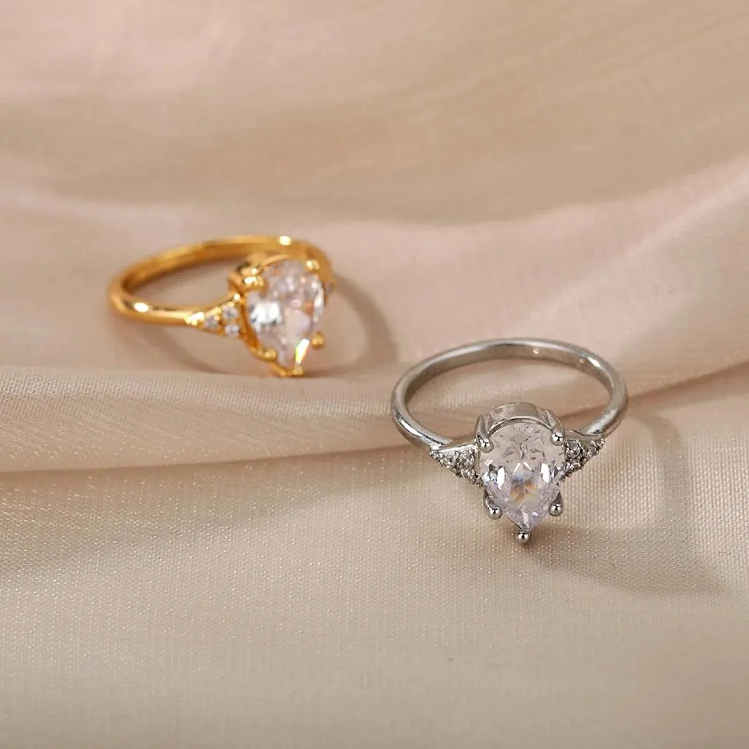 Rings Rings Jewelry Women Men Water Drop Rings Women Shiny Wedding Couple Rings
