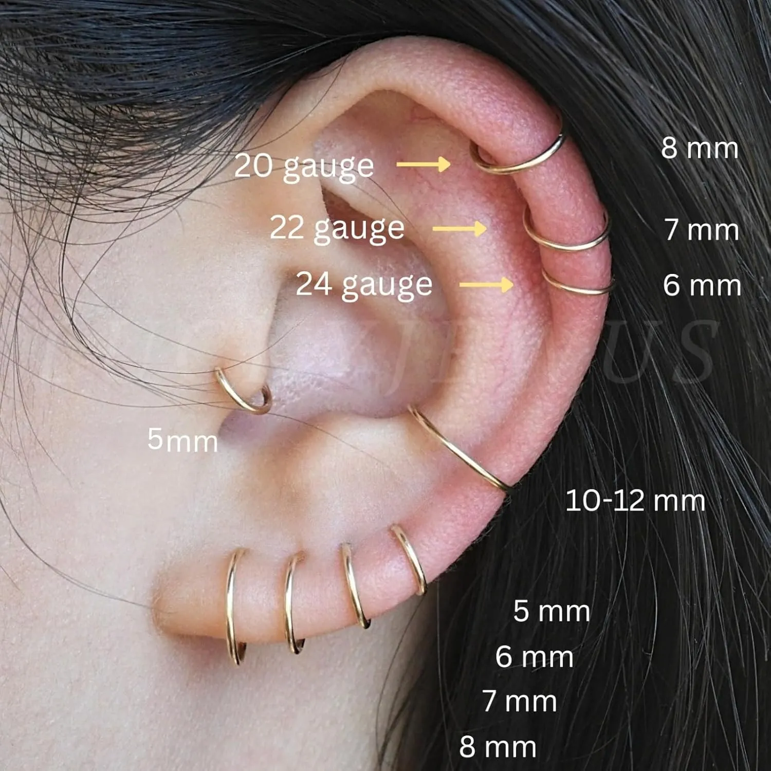 Small Gold Sterling Silver Huggie Hoop Earrings for Women Cartilage Nose Helix Tragus (Gold, 5mm 20 gauge / 1 pair)