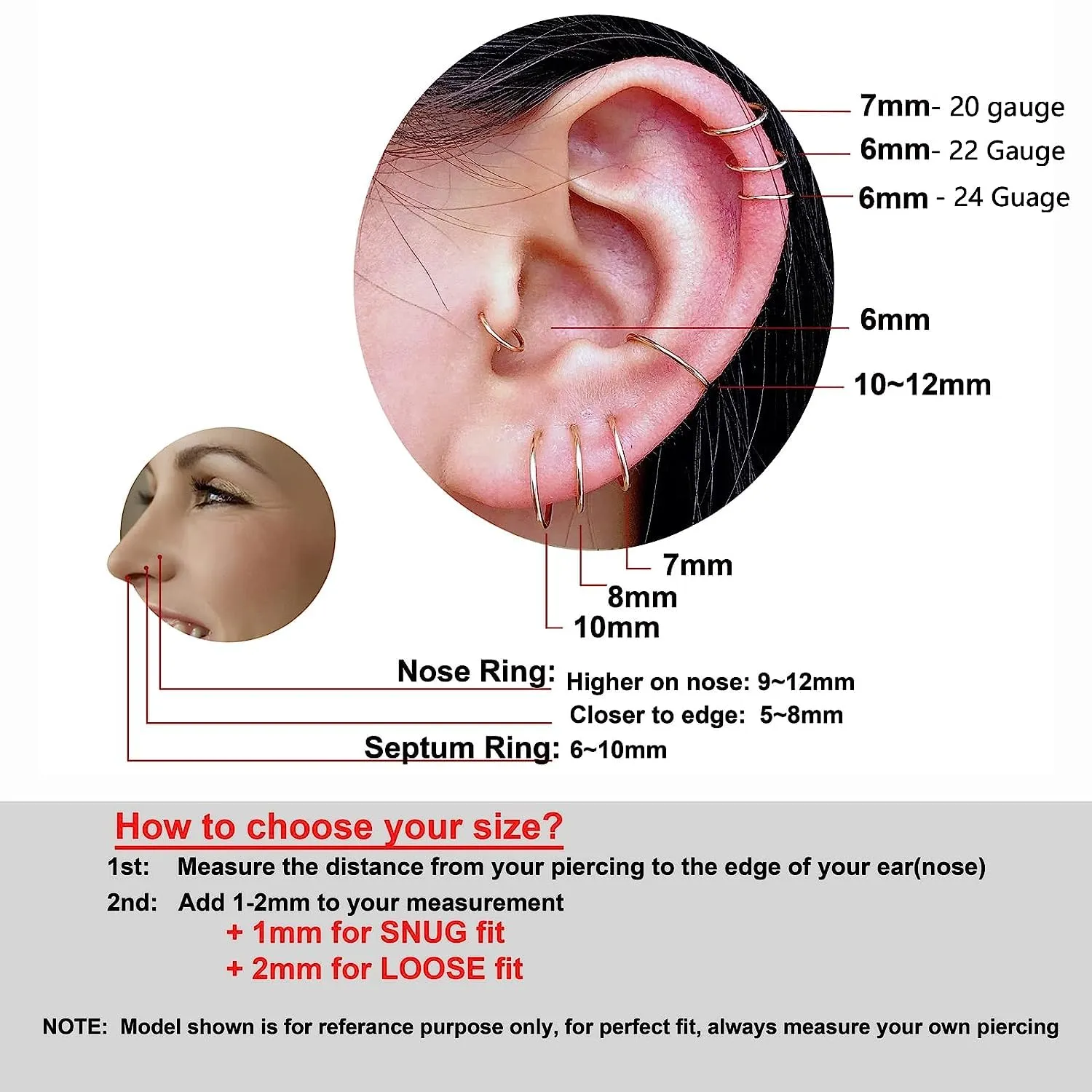 Small Gold Sterling Silver Huggie Hoop Earrings for Women Cartilage Nose Helix Tragus (Gold, 5mm 20 gauge / 1 pair)