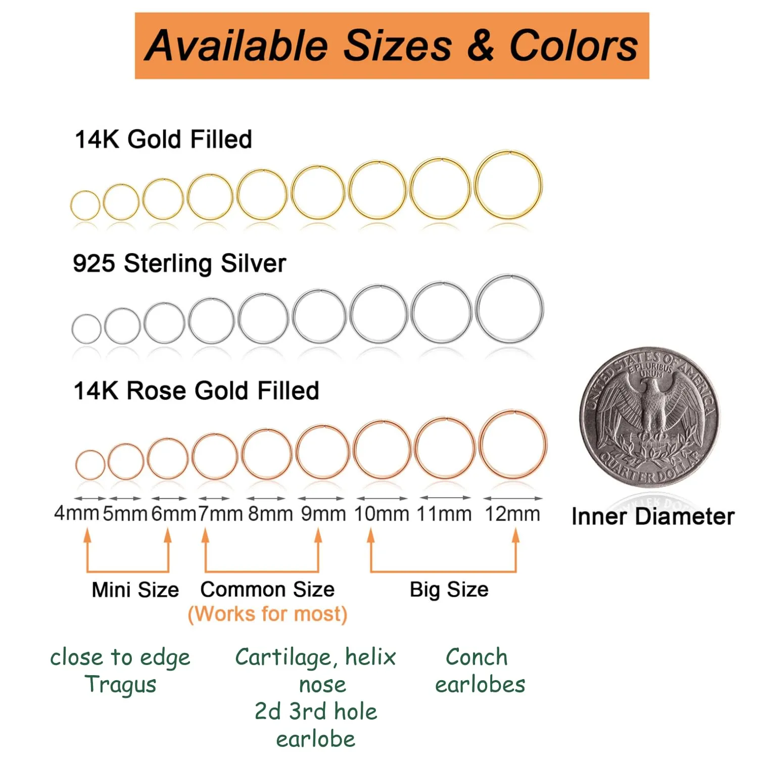 Small Gold Sterling Silver Huggie Hoop Earrings for Women Cartilage Nose Helix Tragus (Gold, 5mm 20 gauge / 1 pair)