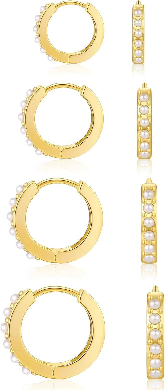 Small Silver Hoop Earrings Set for Women, Dainty Tiny Lightweight Cubic Zirconia Cuff Silver Huggie Earrings Mini Hoops Cartilage Earring Silver Earrings Set for Multiple Piercing Jewelry for Women