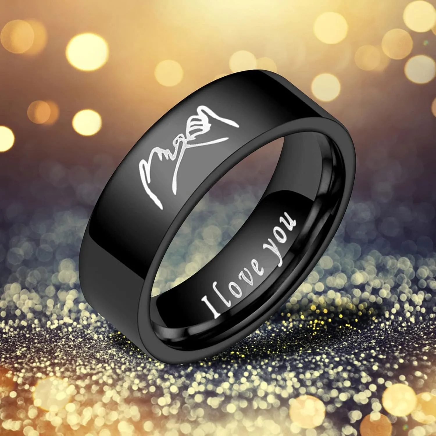 Stainless Steel Engagement Ring Rotatable Couples Ring Anniversary Ring for Women Men Stress Ring (Black, 11)