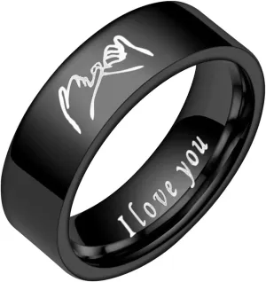Stainless Steel Engagement Ring Rotatable Couples Ring Anniversary Ring for Women Men Stress Ring (Black, 11)