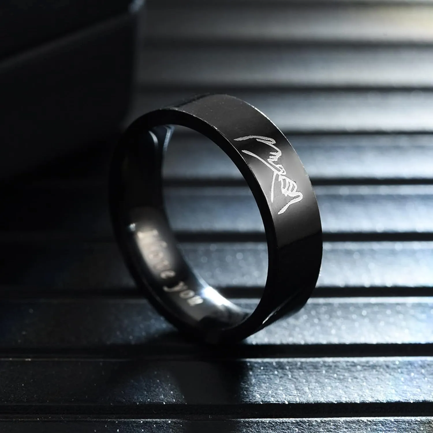 Stainless Steel Engagement Ring Rotatable Couples Ring Anniversary Ring for Women Men Stress Ring (Black, 11)